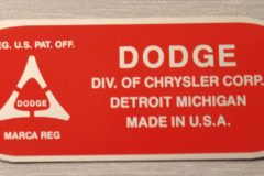 Manufactures Plate Dart, Dodge 1963-66