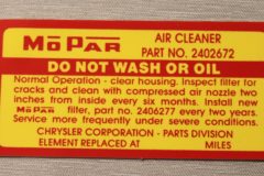 Service Instruction Dekal Mopar 1964