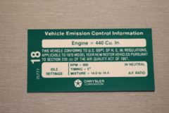 Emission Dekal Mopar 440+6 efter 1.1 1970