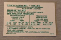 Tire Pressure Dekal Buick Grand Sport 1970