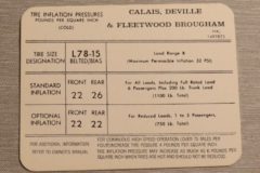 Tire Pressure Dekal 1971-72 Cadillac