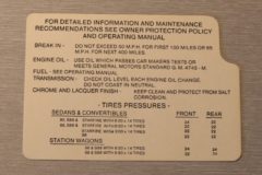 Tire Pressure Dekal Oldsmobile 1963