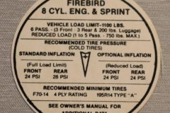 Tire Pressure Dekal Firebird 1968