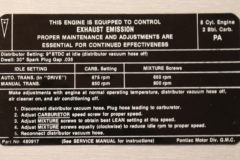 Emission Dekal V8-2BBL Carb. A/T, M/T Pontiac 1970