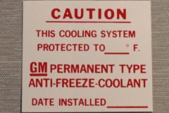 GM Dealer Installed Antifreeze Dekal 1962-75 GM
