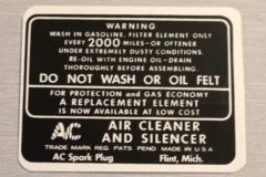 Dry Style Air Cleaner Dekal Chevrolet 1937-48