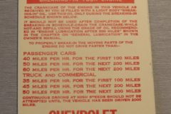 Enging Break-In Card Chevrolet 115 HP 1953-54