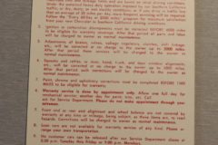 Warrenty Card Chevrolet 1954-60