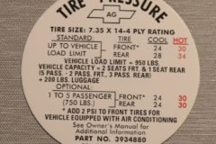 Tire Pressure Dekal 1967-68 Chevrolet