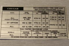 Tire Pressure Dekal Cougar 1968