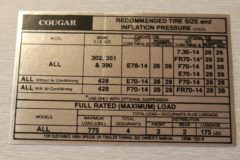 Tire Pressure Dekal Cougar 1969