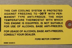 Antifreeze Tag Edsel, Ford, Lincoln 1959-63