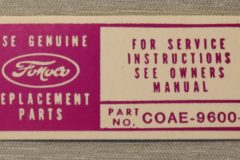 Air Cleaner Service Instr. Dekal Ford 1960