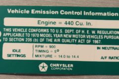 Emission Dekal Mopar 440+6 A/T, M/T 1970