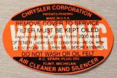 Oil Bath Air Cleaner Dekal Mopar 1936-40