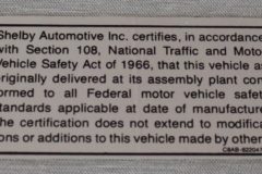 Bagagerums Dekal Shelby Safety Act 1968-69