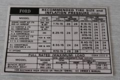 Tire Pressure Dekal Ford 1969