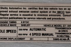 Emission Dekal Shelby GT 350 A/T, M/T 1969-70
