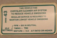 Emission Dekal  1968 Mopar 272-2V  A/T
